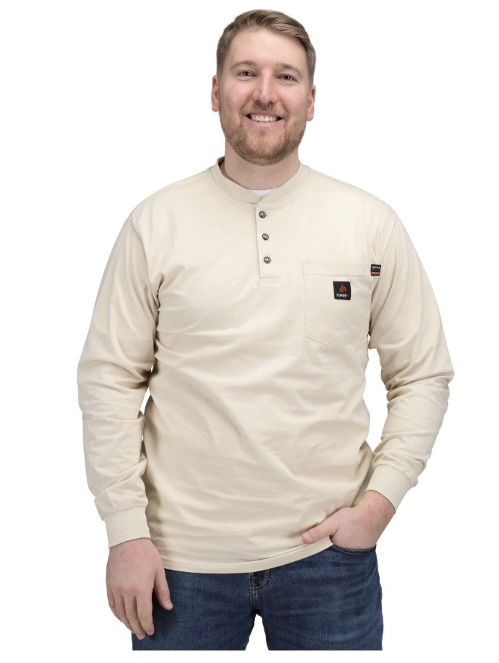 Forge FR Mens Flame Resistant Long Sleeve Henley Tee New Size Large Workwear